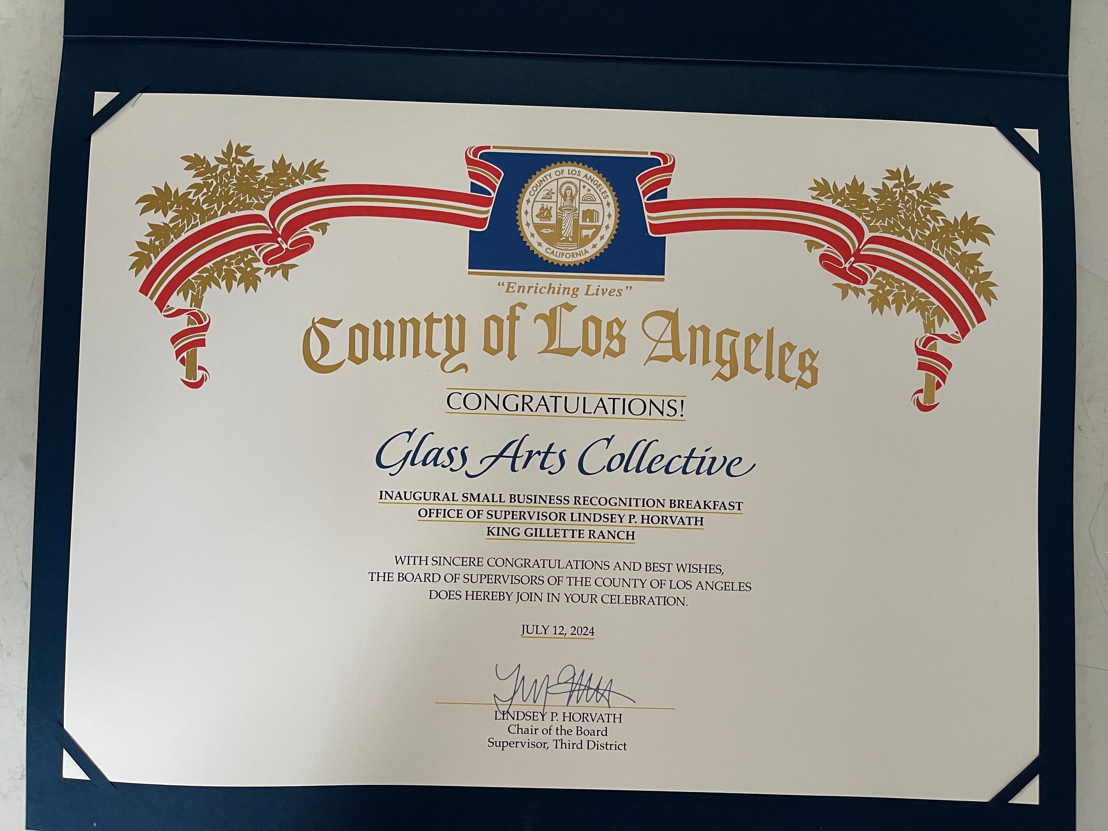 County of Los Angeles Small Business Recognition Certificate